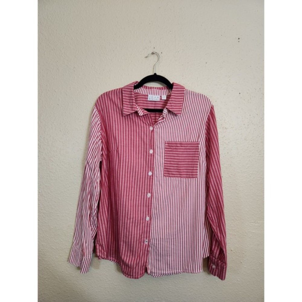 Joan Rivers‎ Women's Red White Striped Long Sleeve Button Down Shirt Size Medium